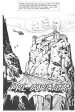 Heliocopter arriving a monastery where Abe Ryne has been keeping the Parents Zeross in 1968, artwork by Ian Fry, 1988