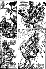 Big punch up between Devil Wind and Demon Land, artwork by Ian Bateson ca 1985