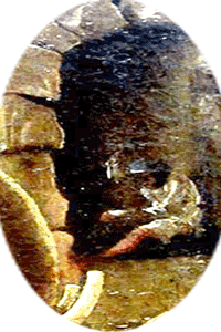 Gif of a figure in an archway behind the bottommost throne fish above