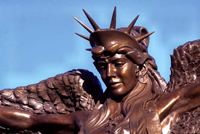 Close up of Muir's bronze entitle Caduceus, shot in Sedona Arizona, taken from Web