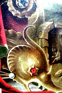 Closeup of throne fish with cave containing a man reading or drawing on something, taken by Jim McPherson, 2017