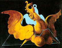A Max Ernst painting entitled Chimere 1927; scanned in from a postcard bought in Paris 2004; figure suggestive of All of Incain; triangle suggestive of Pyrame Silverstar 