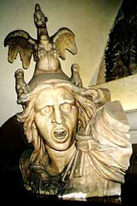 Bust of a Helios type with an All-like creature on his head; photo taken by Jim McPherson in the Musee D'Orsay, Paris 2004