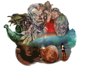 GIFs with transparent backgrounds representing the Damnation Brigade and the Apocalyptics, collage prepared on PHOTOSHOP by Jim McPherson, 2004