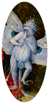Trumpeter demon from Bosch's Haywain, scanned in from a calendar
