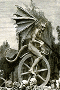 Diablerie of a devil riding a unicycle, scanned in from FT 346