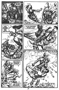 Devil Wind and Demon Land battle big time, artwork by Ian Bateson, 1985/6