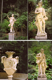 Four statues spotted and shot in Sintra, Portugal, in the gardens of the Quinta da Regaleira by Jim McPherson, 2008