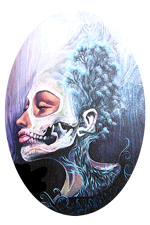 Tapistry featuring a forest growing out of a  witch's head, shot at the 2015 Vancouver Folk Festival